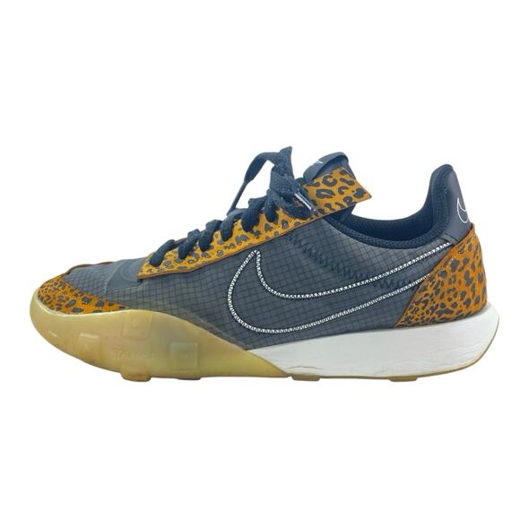 Nike Waffle Racer 2X Yellow Leopard Lace Up Low Top Athletic Sneakers Shoes 9.5 - Picture 1 of 5